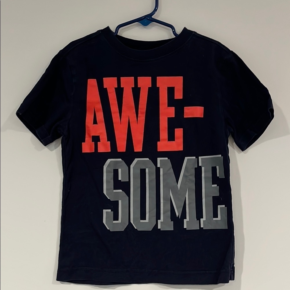 GYMBOREE Boys 5/6 AWESOME Graphic Tee Short Sleeve Navy Cotton Unisex EUC